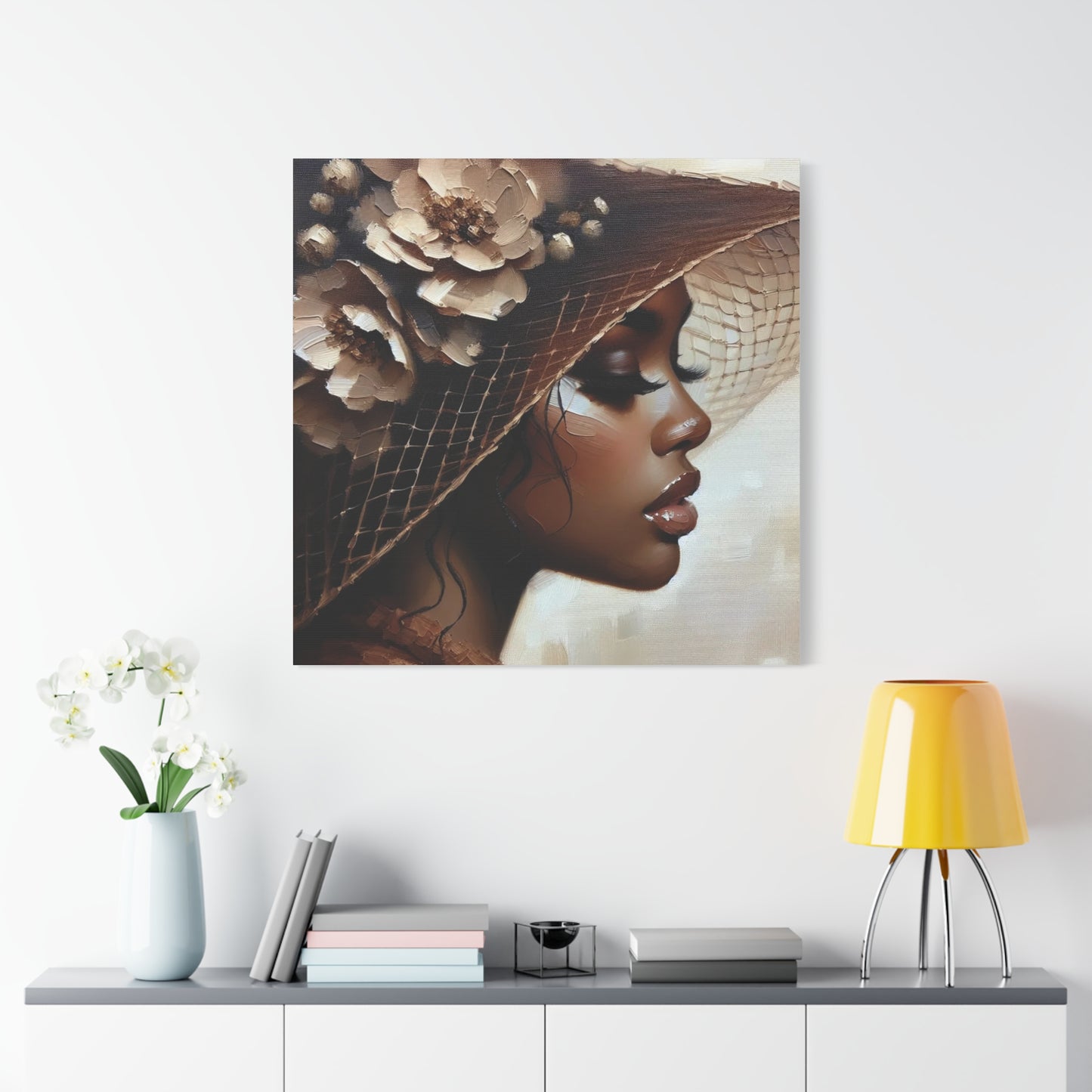 Beautiful Black Woman in Brown Hat Canvas Art