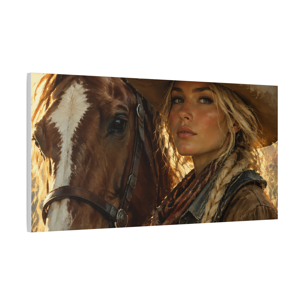 Western Cowgirl and Horse Matte Canvas Wall Art