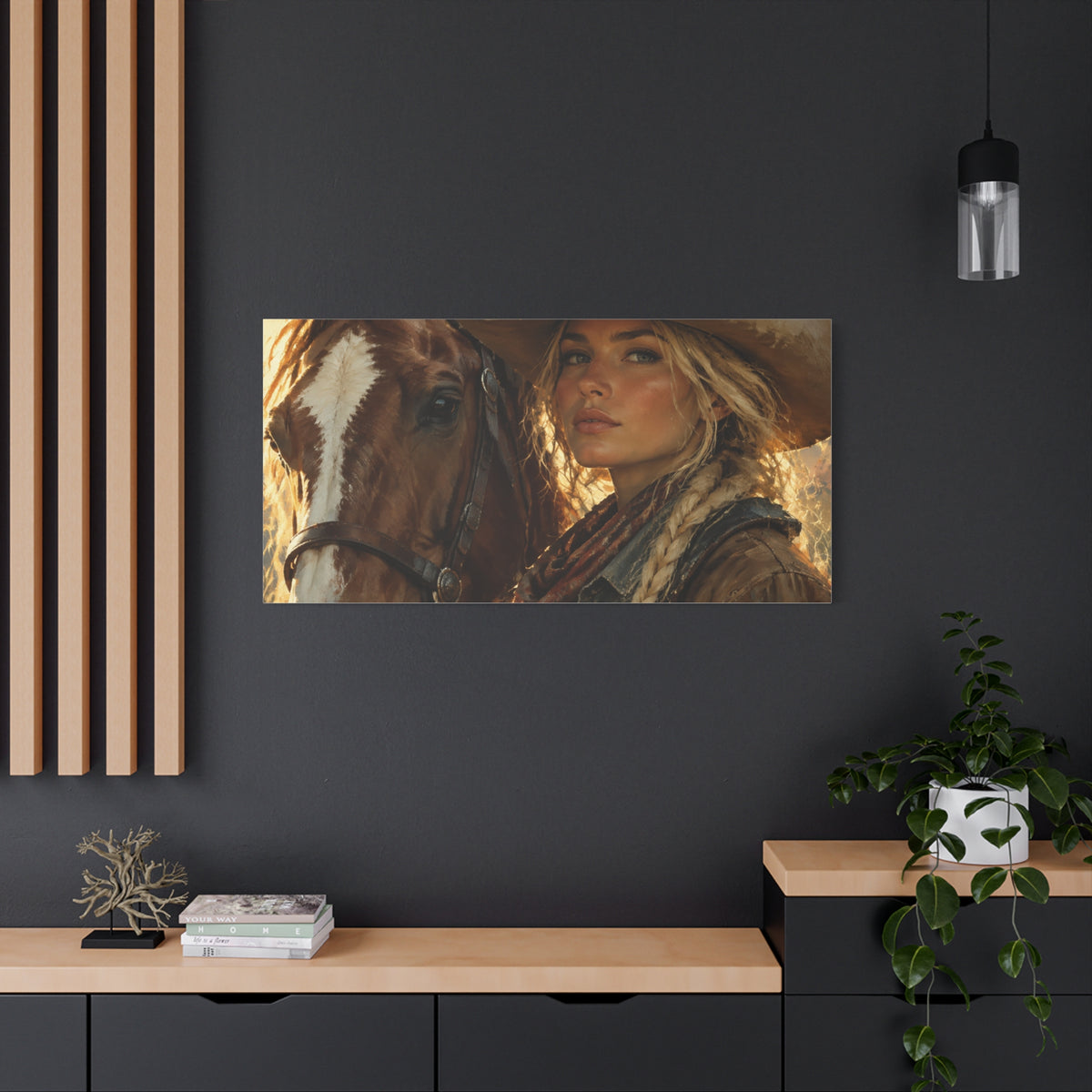 Western Cowgirl and Horse Matte Canvas Wall Art