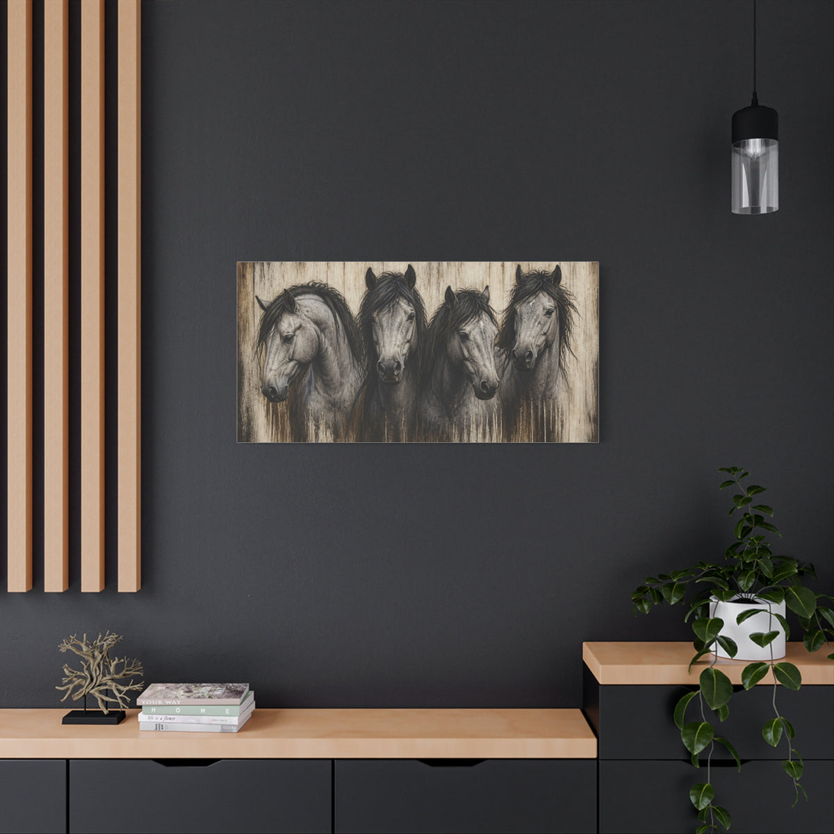 Grey Horses Matte Canvas Wall Art — Stretched 1.25"