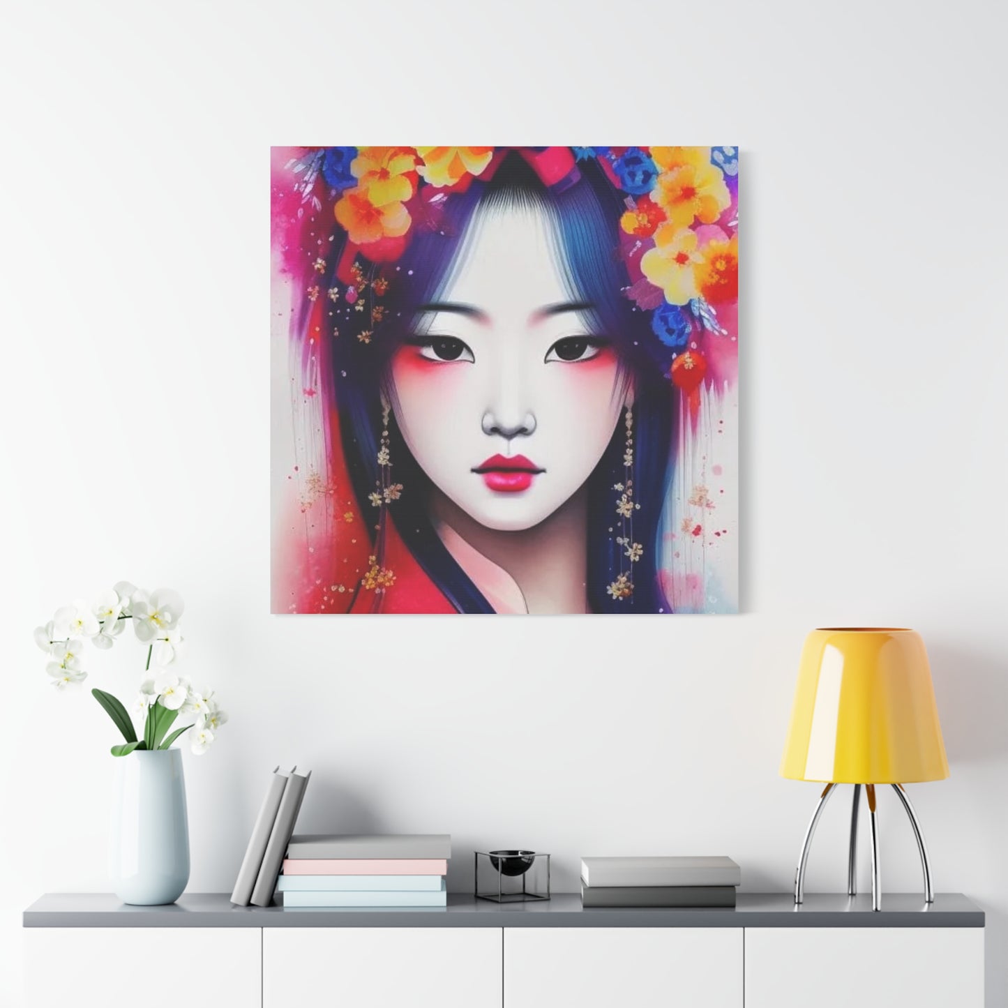 Lady w Flowers in Her Hair Asian Abstract Art