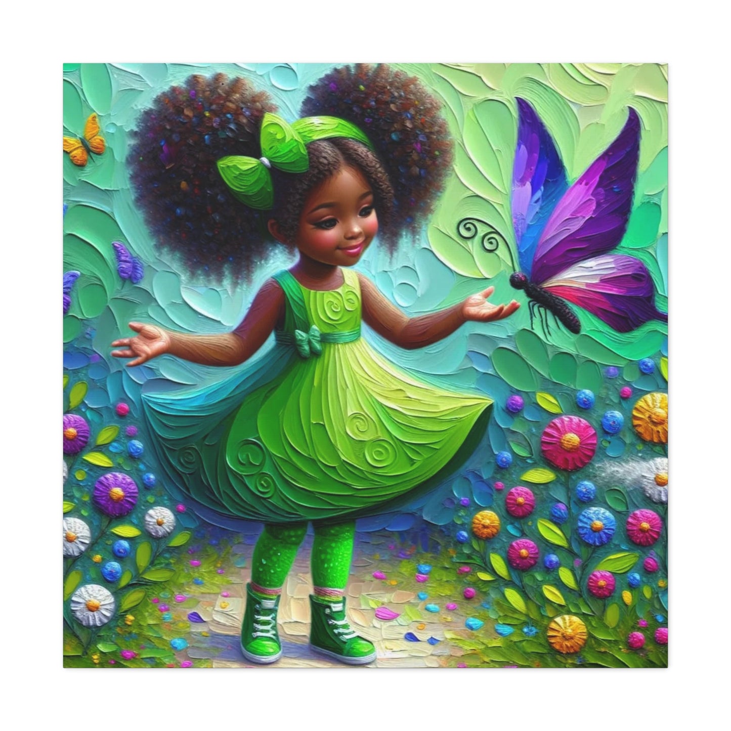 Beautiful Child in Green Black Canvas Art