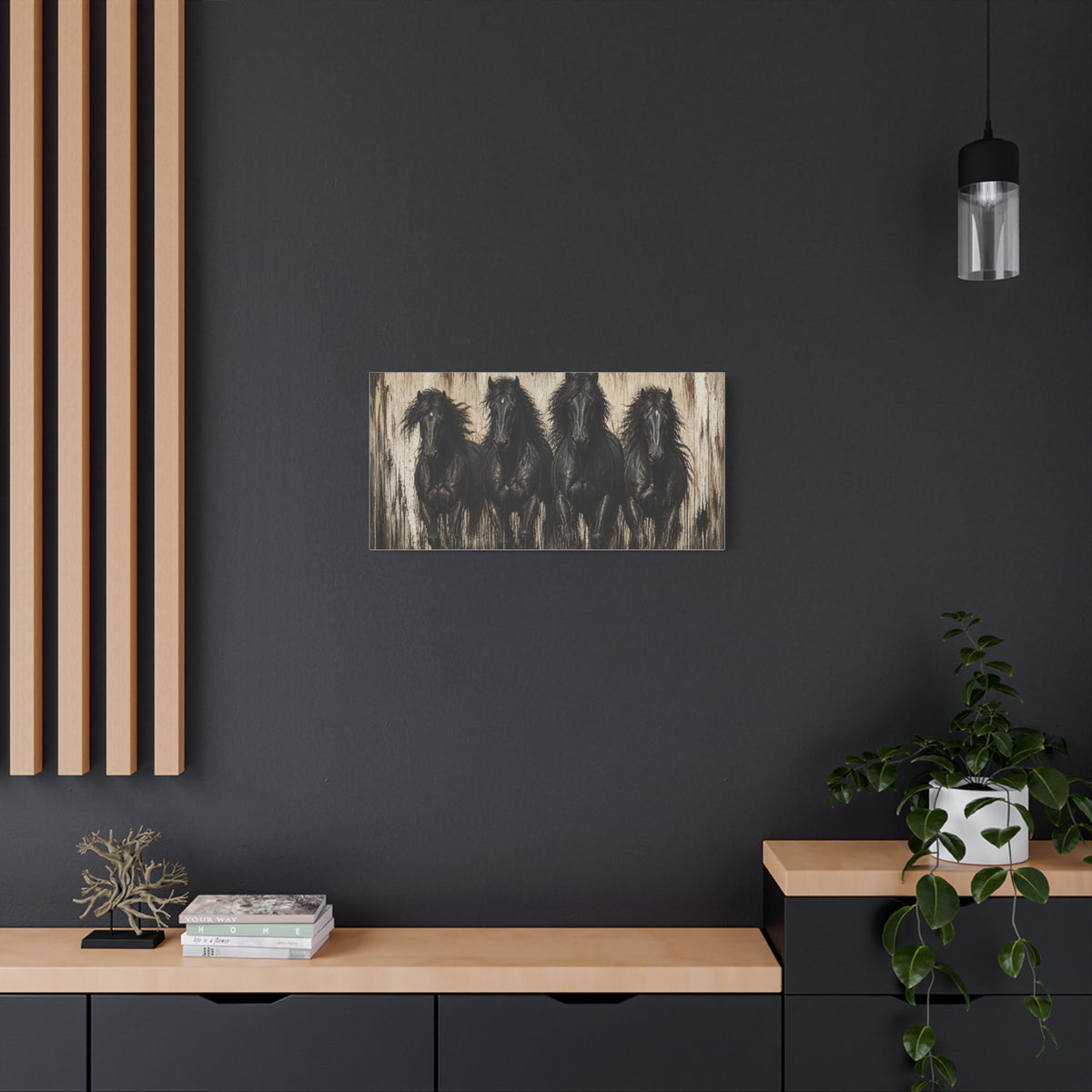 Running Black Horses Matte Canvas Wall Art — Stretched 1.25"