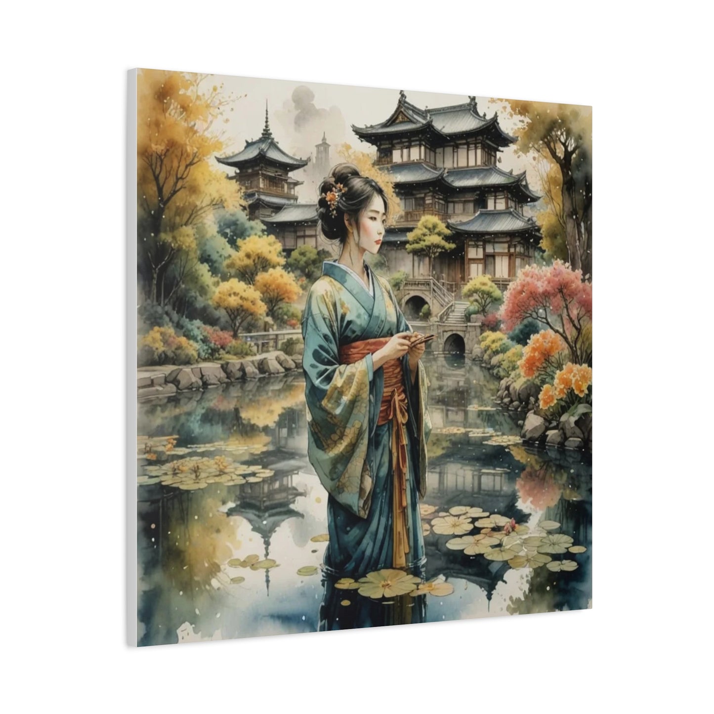 Geisha in the Pond Asian Abstract Art