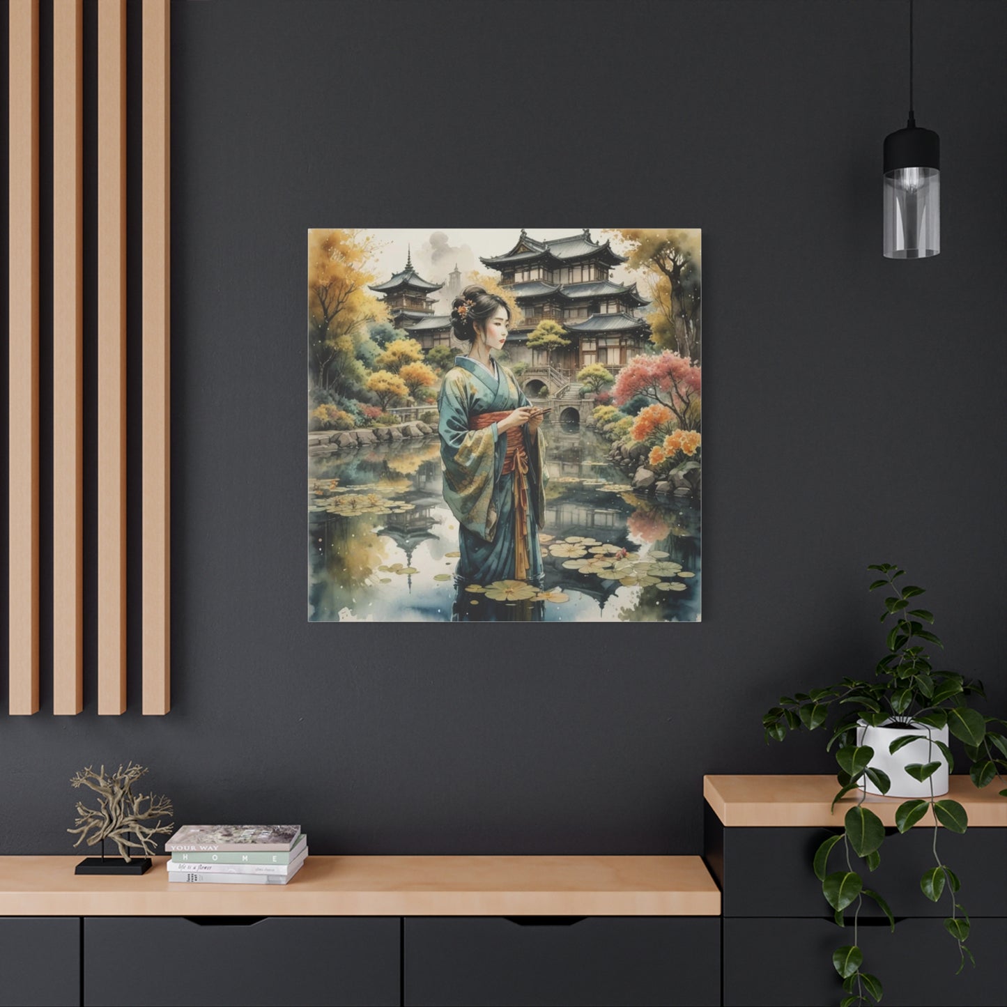 Geisha in the Pond Asian Abstract Art