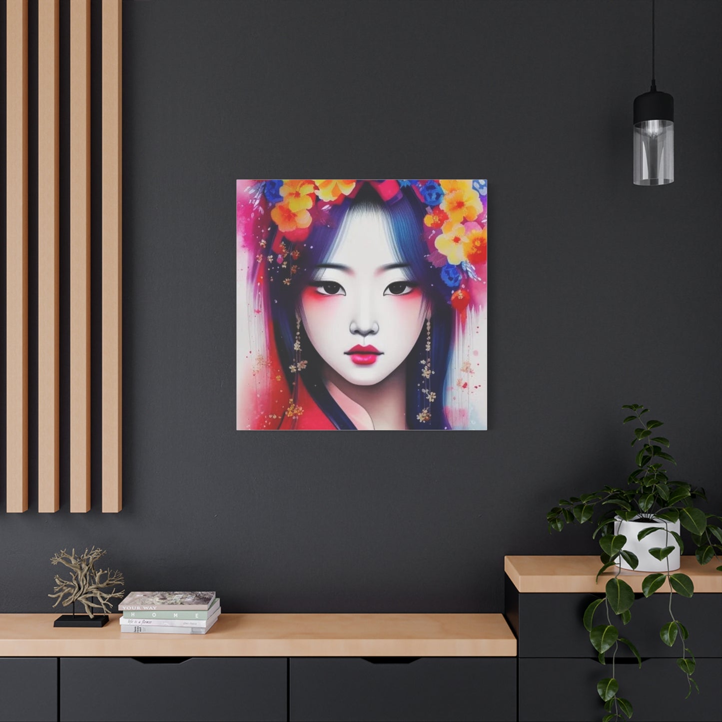 Lady w Flowers in Her Hair Asian Abstract Art