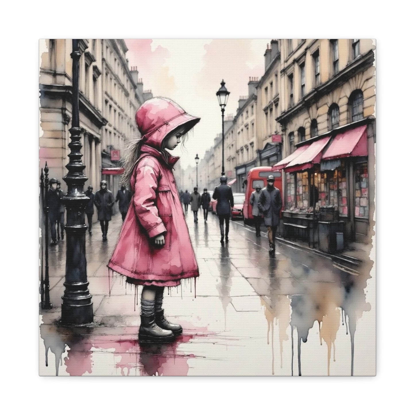 Girl in a Pink Raincoat Abstract Art