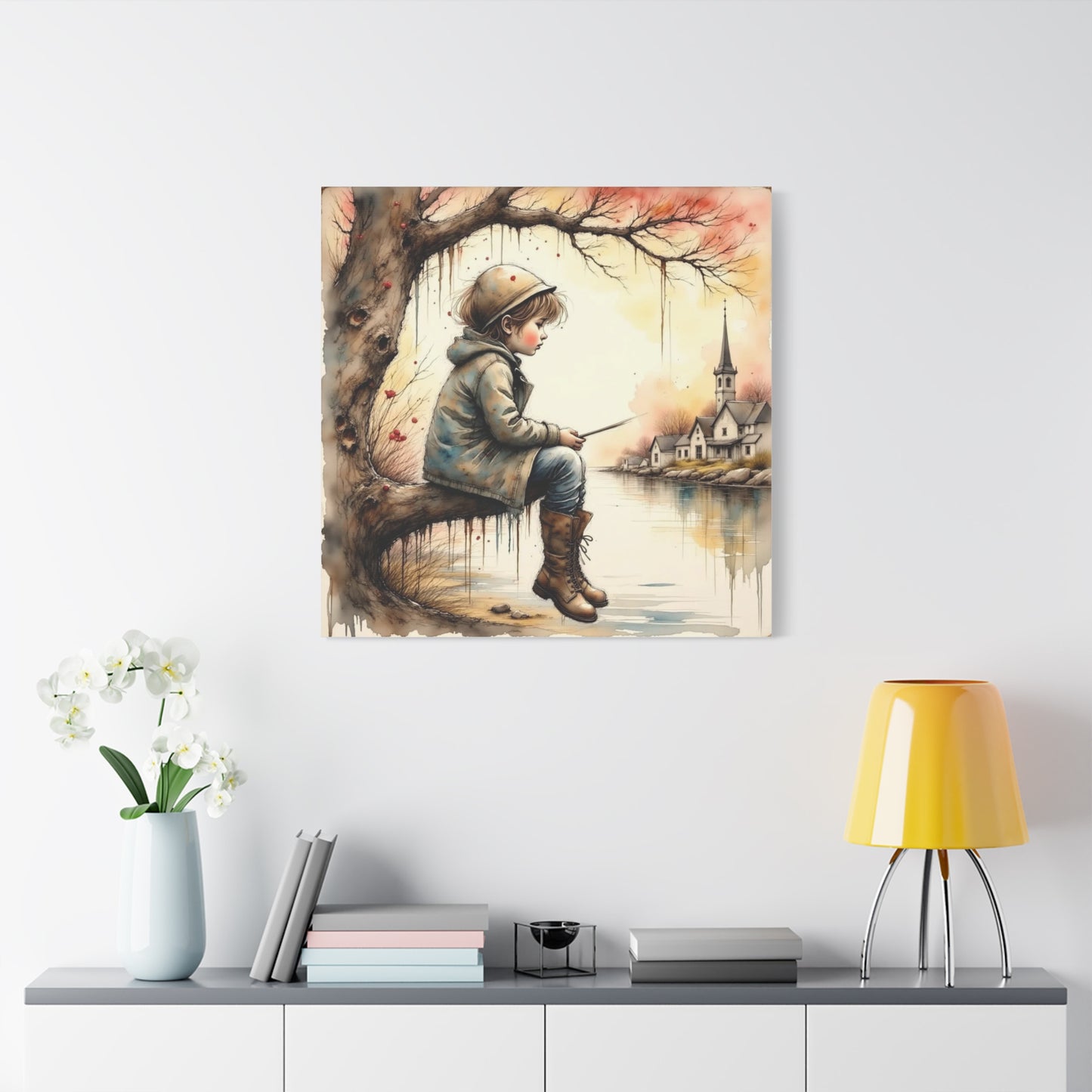 Boy Fishing in the Fall Abstract Art