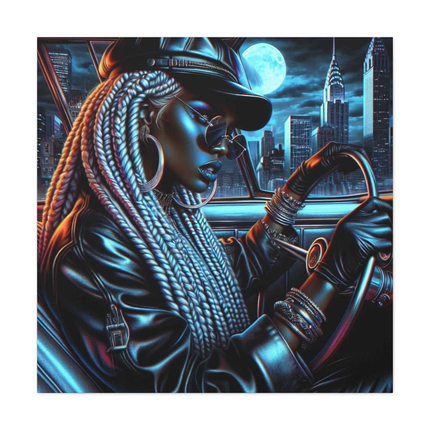 Beautiful Woman Driving Black Canvas Art