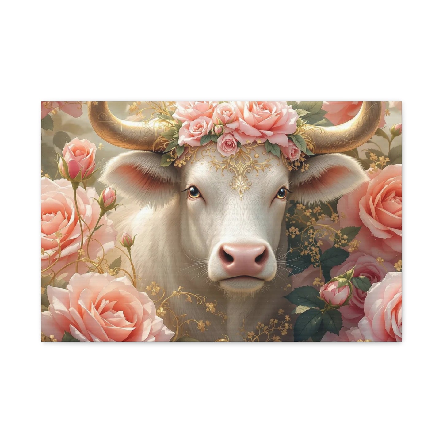 Canvas Print - Pink Rose Cow Picture