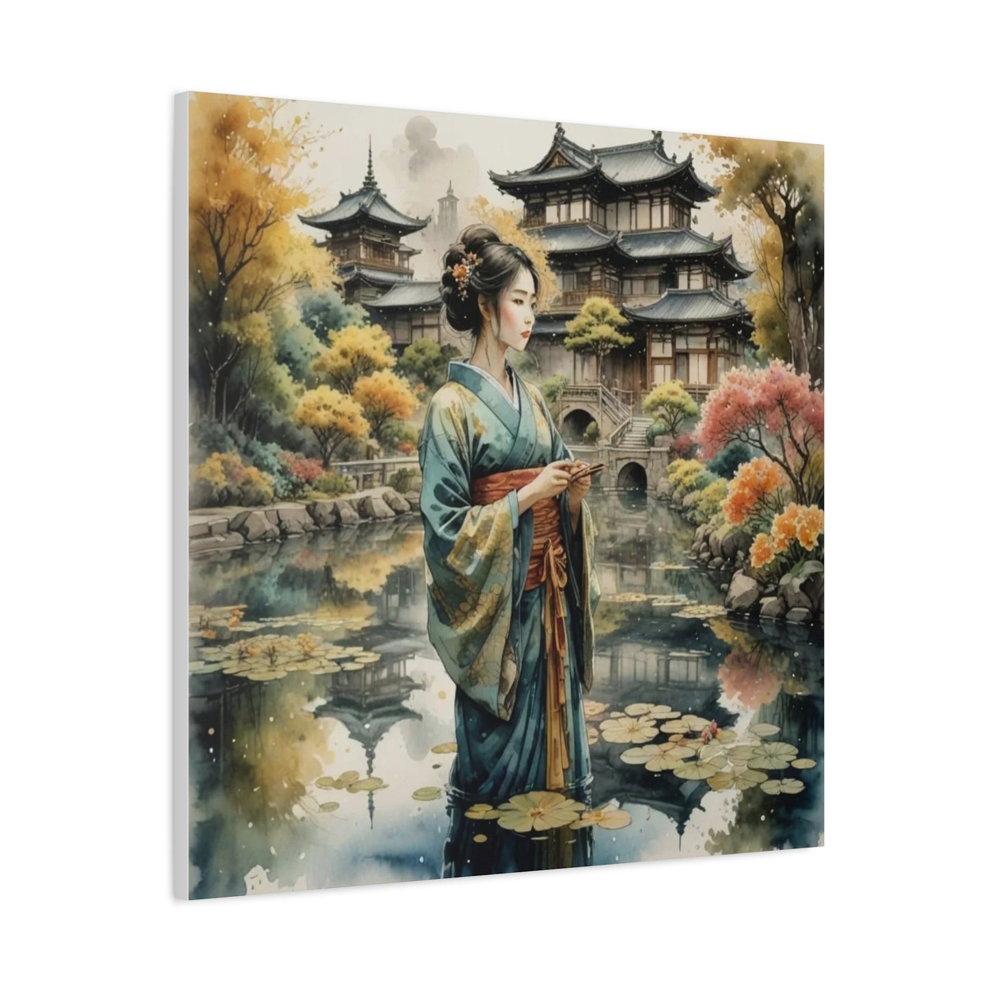 Geisha in the Pond Asian Abstract Art