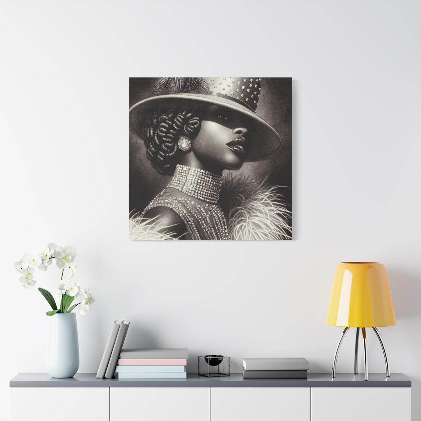 Beautiful Black Woman in Diamonds Hat Canvas Art