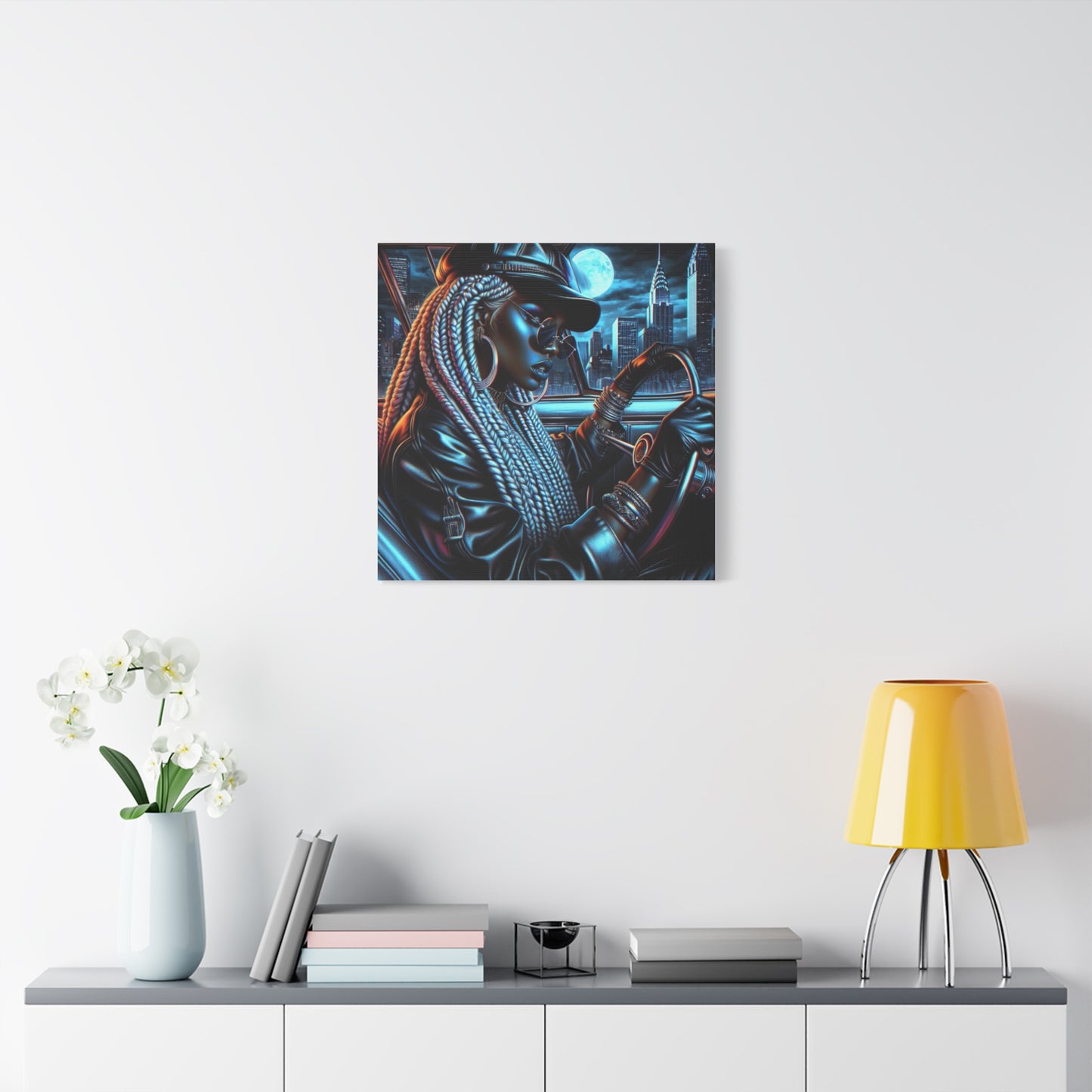 Beautiful Woman Driving Black Canvas Art