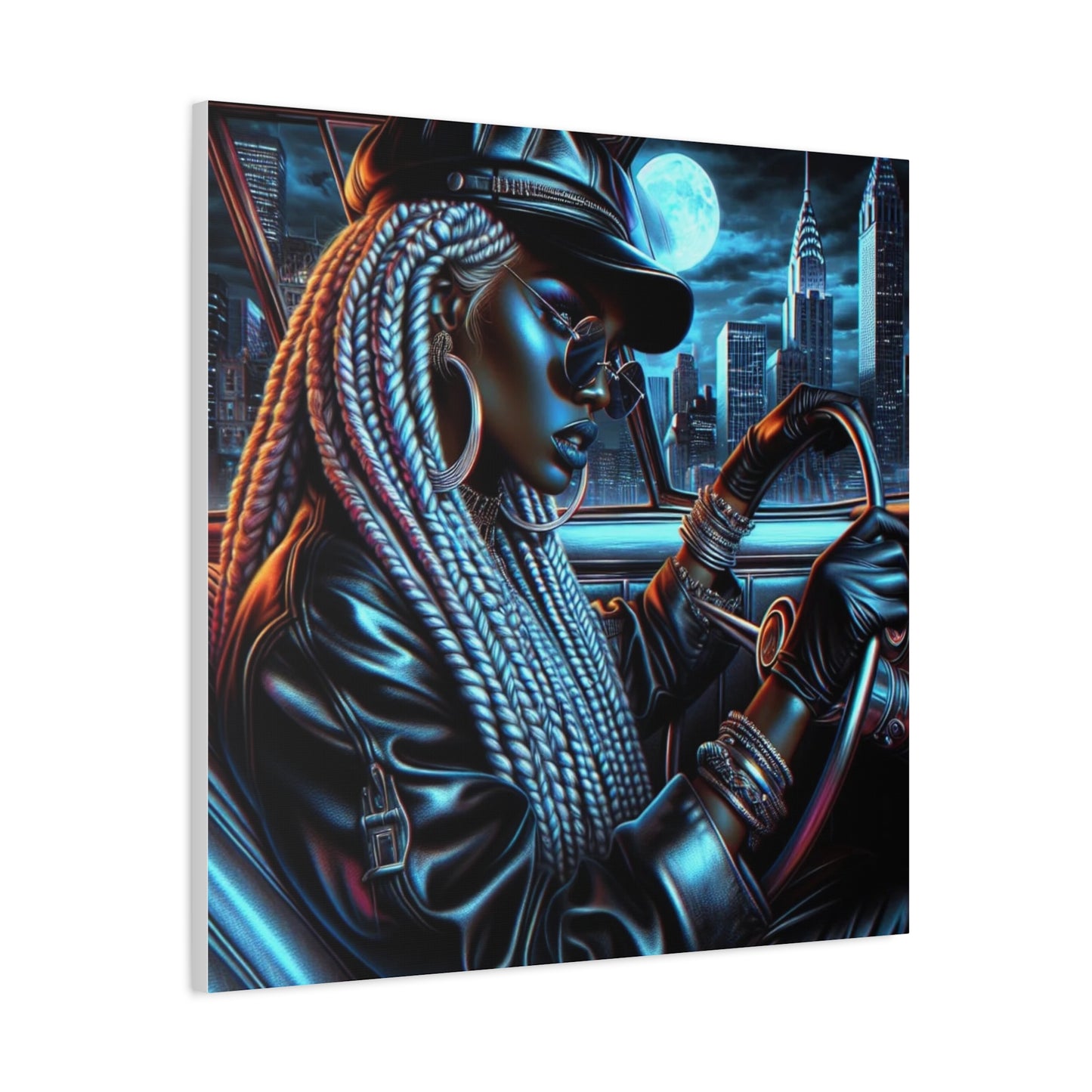 Beautiful Woman Driving Black Canvas Art