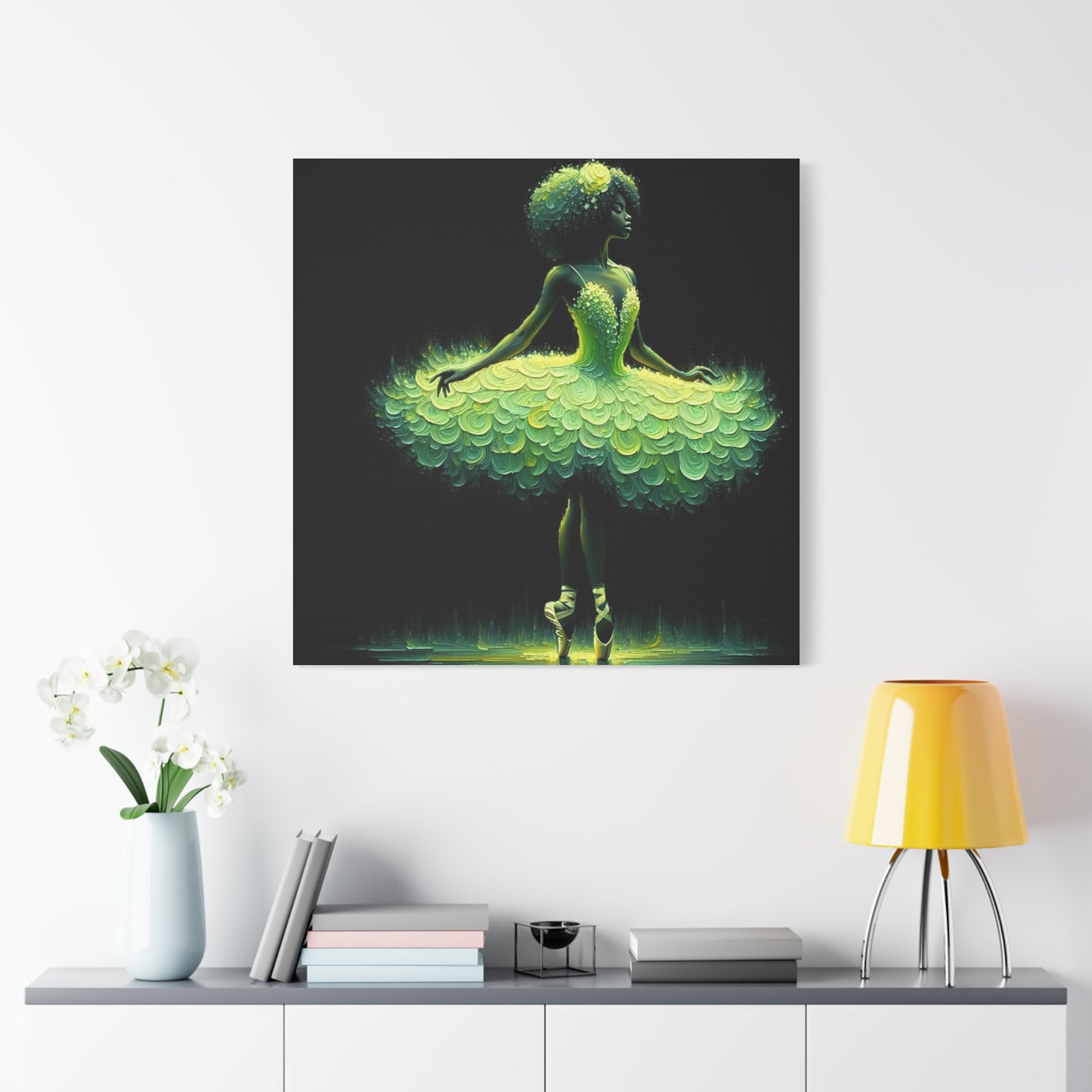 Beautiful Black Ballerina in Yellow Canvas Art
