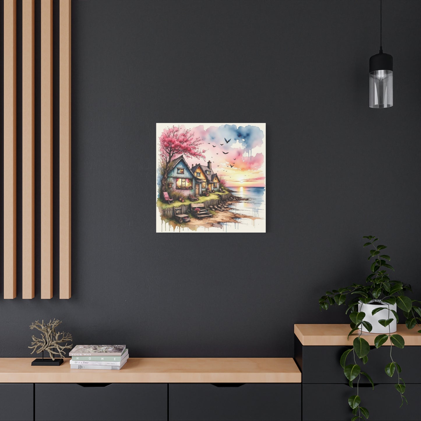 Watercolor Beach Front View Abstract Art