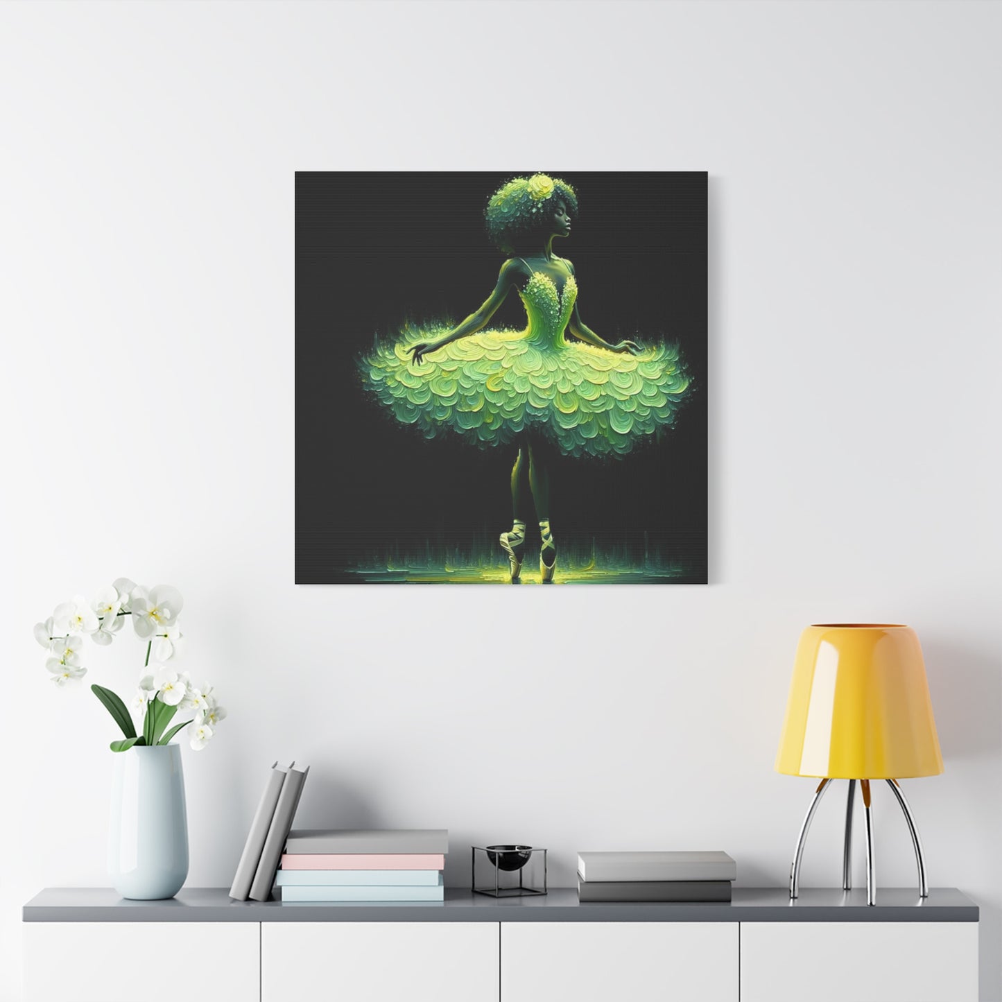 Beautiful Black Ballerina in Yellow Canvas Art