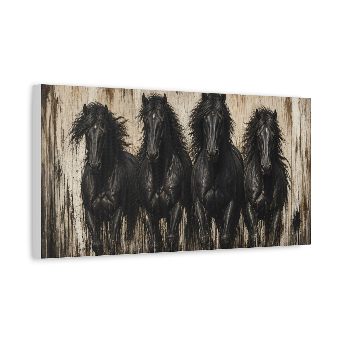 Running Black Horses Matte Canvas Wall Art — Stretched 1.25"