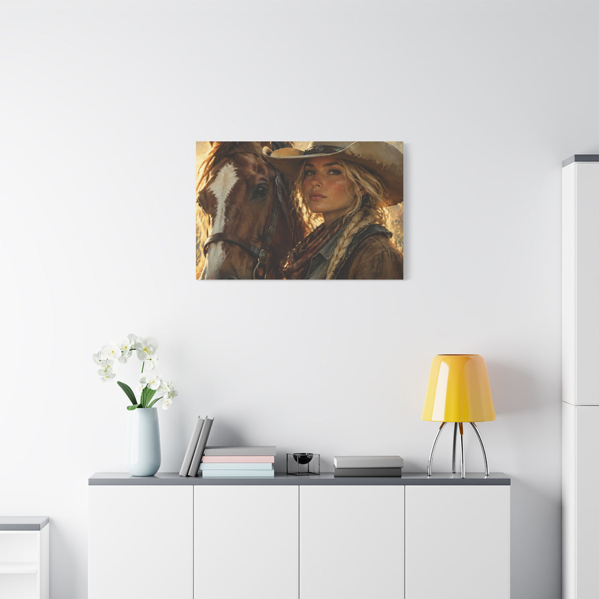 Western Cowgirl and Horse Matte Canvas Wall Art