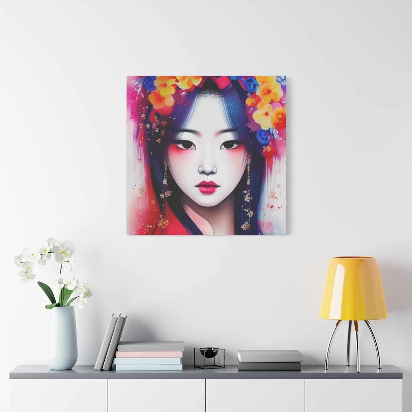 Lady w Flowers in Her Hair Asian Abstract Art