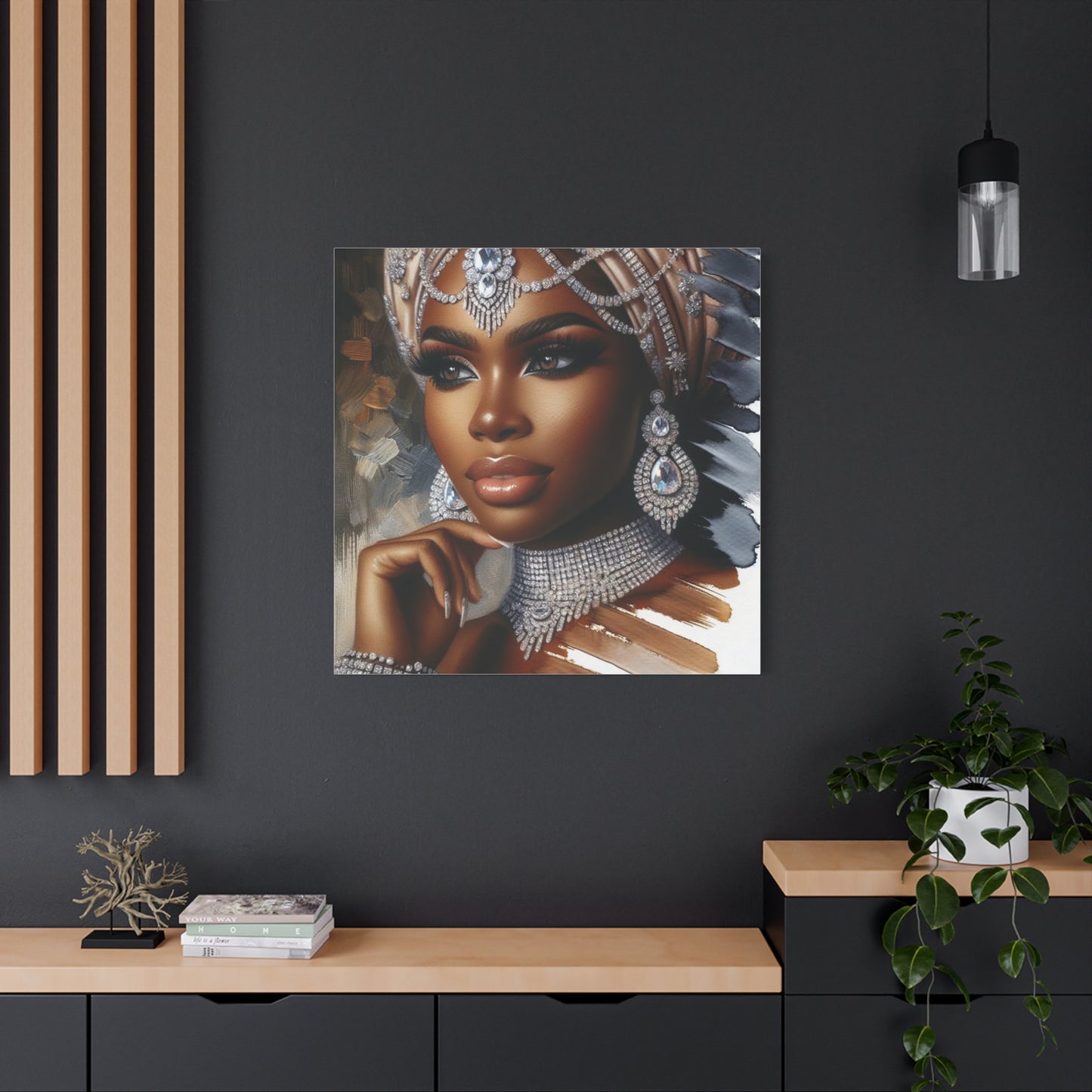 Beautiful Black Woman w Diamonds Canvas Art