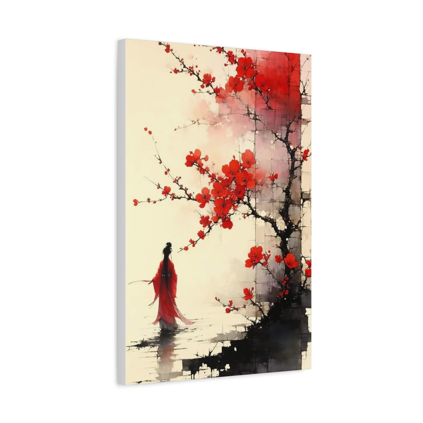 Red Flowers Asian Abstract Art