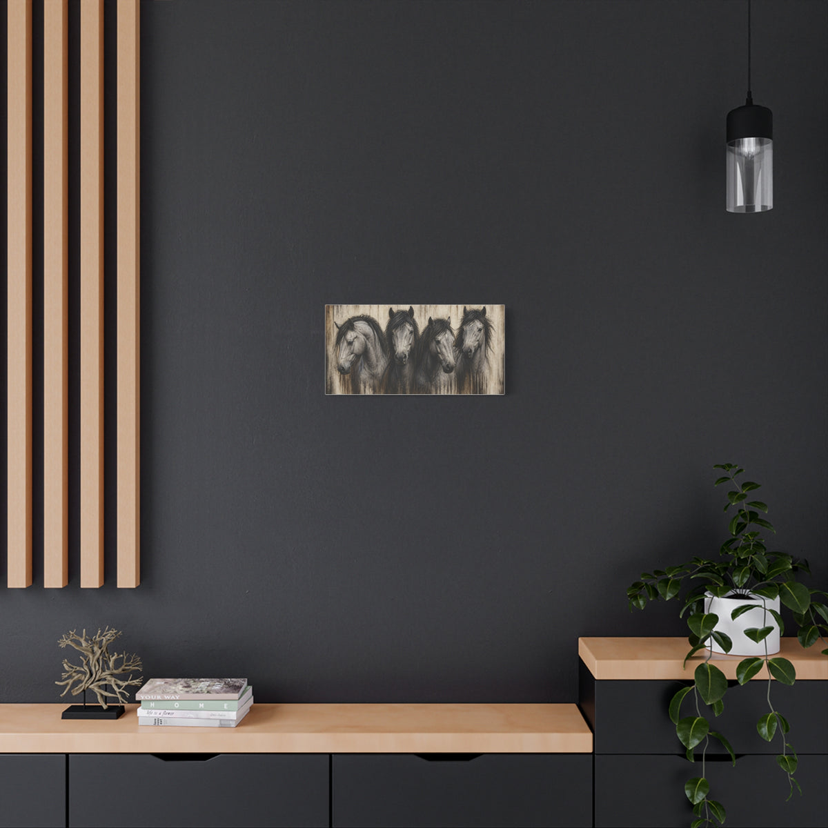 Grey Horses Matte Canvas Wall Art — Stretched 1.25"