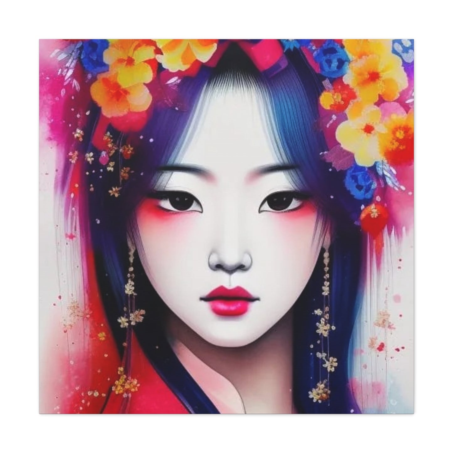 Lady w Flowers in Her Hair Asian Abstract Art