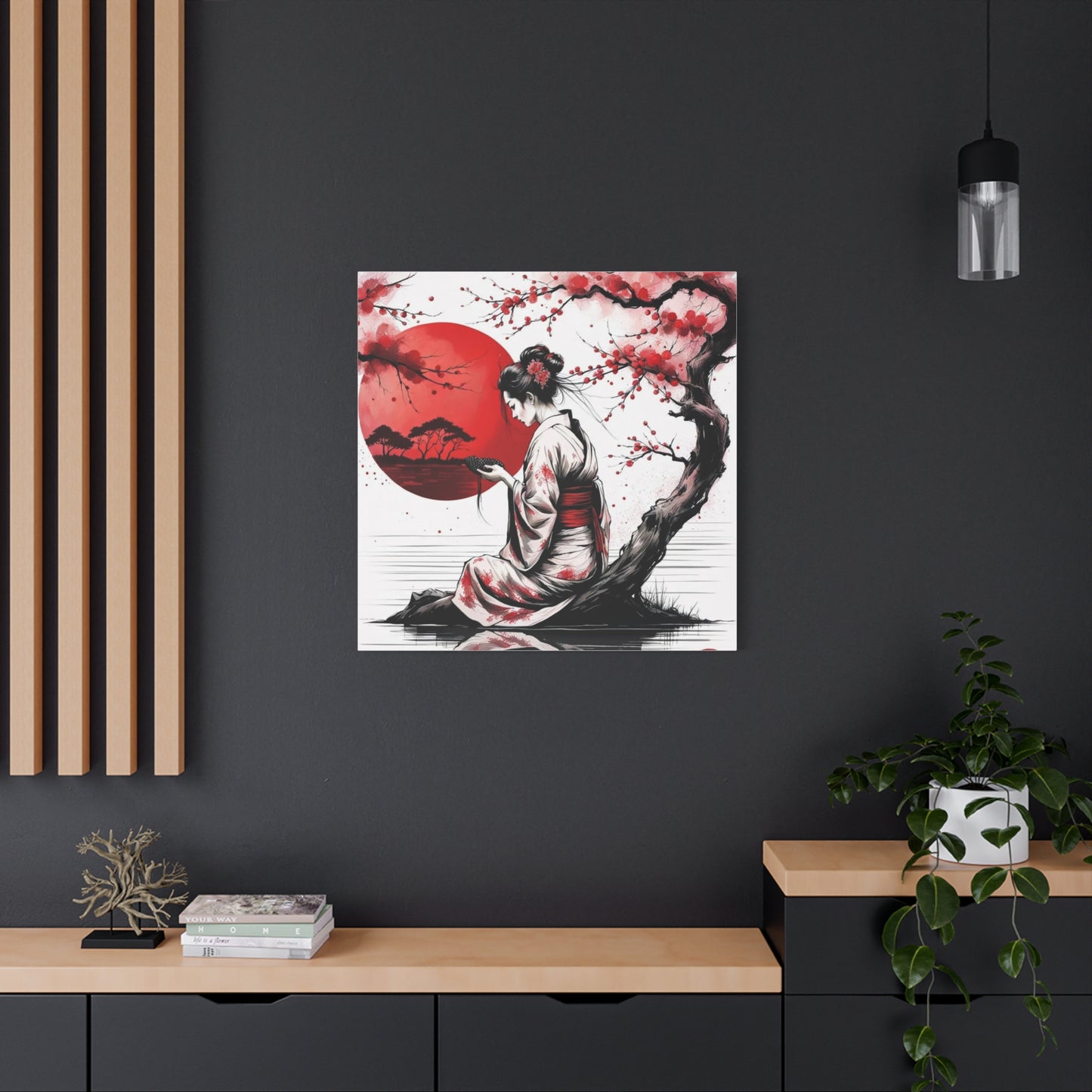 Geisha by the Tree Asian Abstract Art