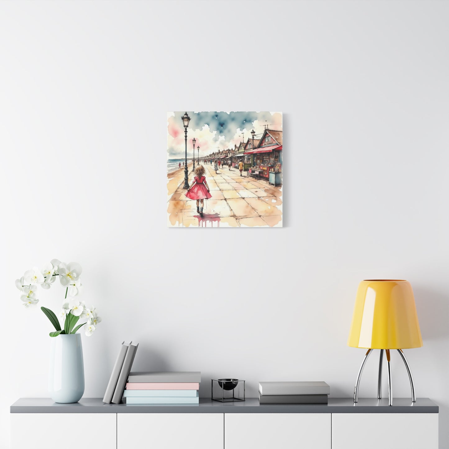 Girl in a Pink Dress Beach Front View Abstract Art