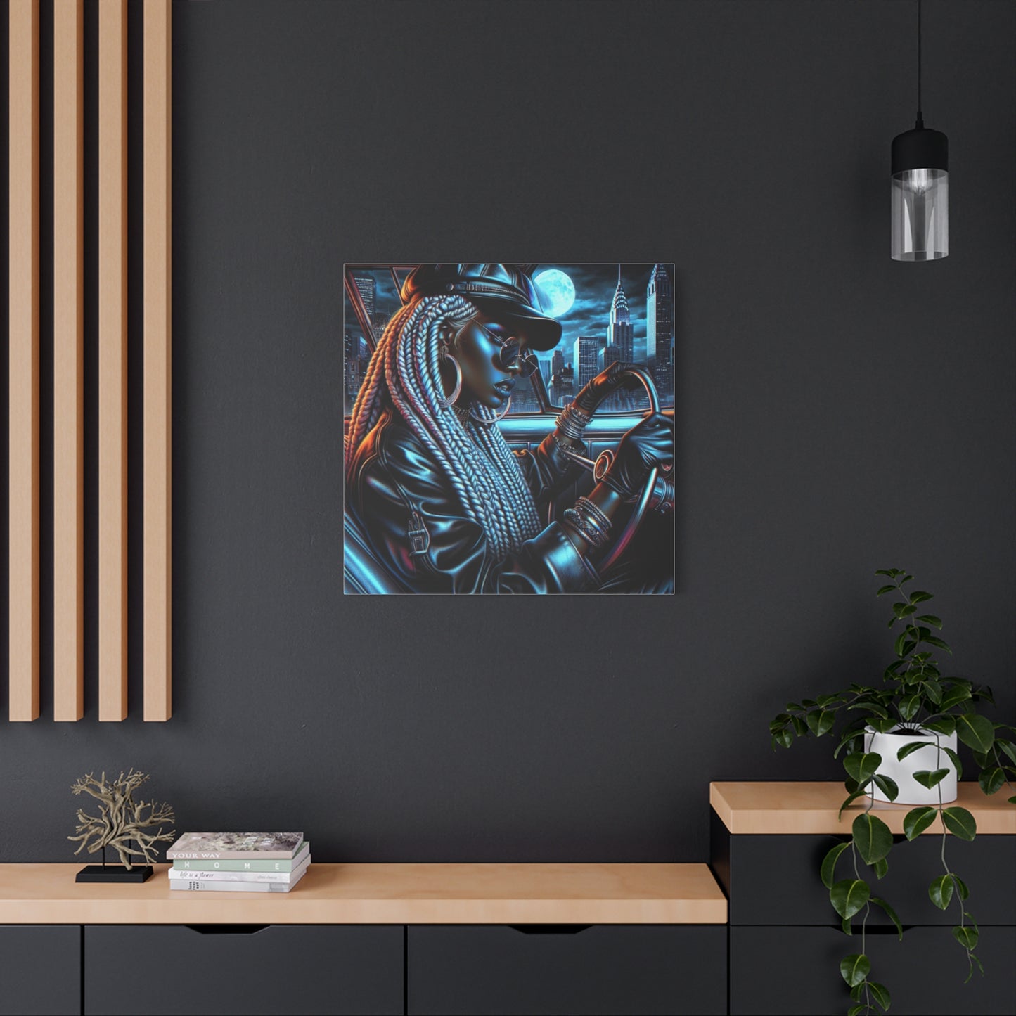 Beautiful Woman Driving Black Canvas Art