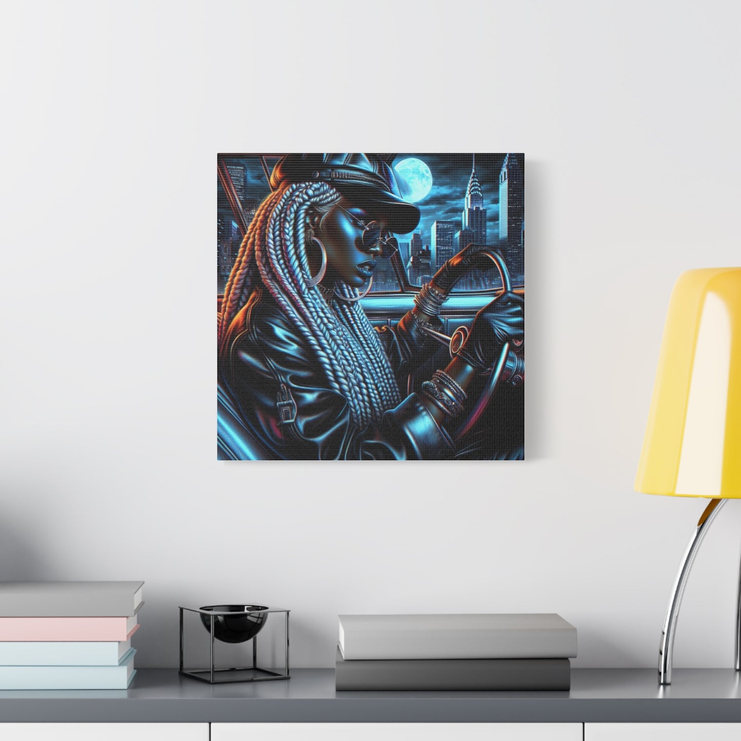 Beautiful Woman Driving Black Canvas Art