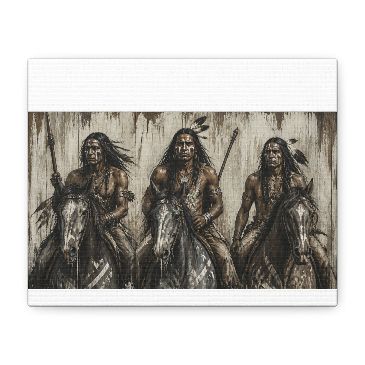 Native American Warriors Canvas Print — Three Horsemen Matte Stretched Wall Art