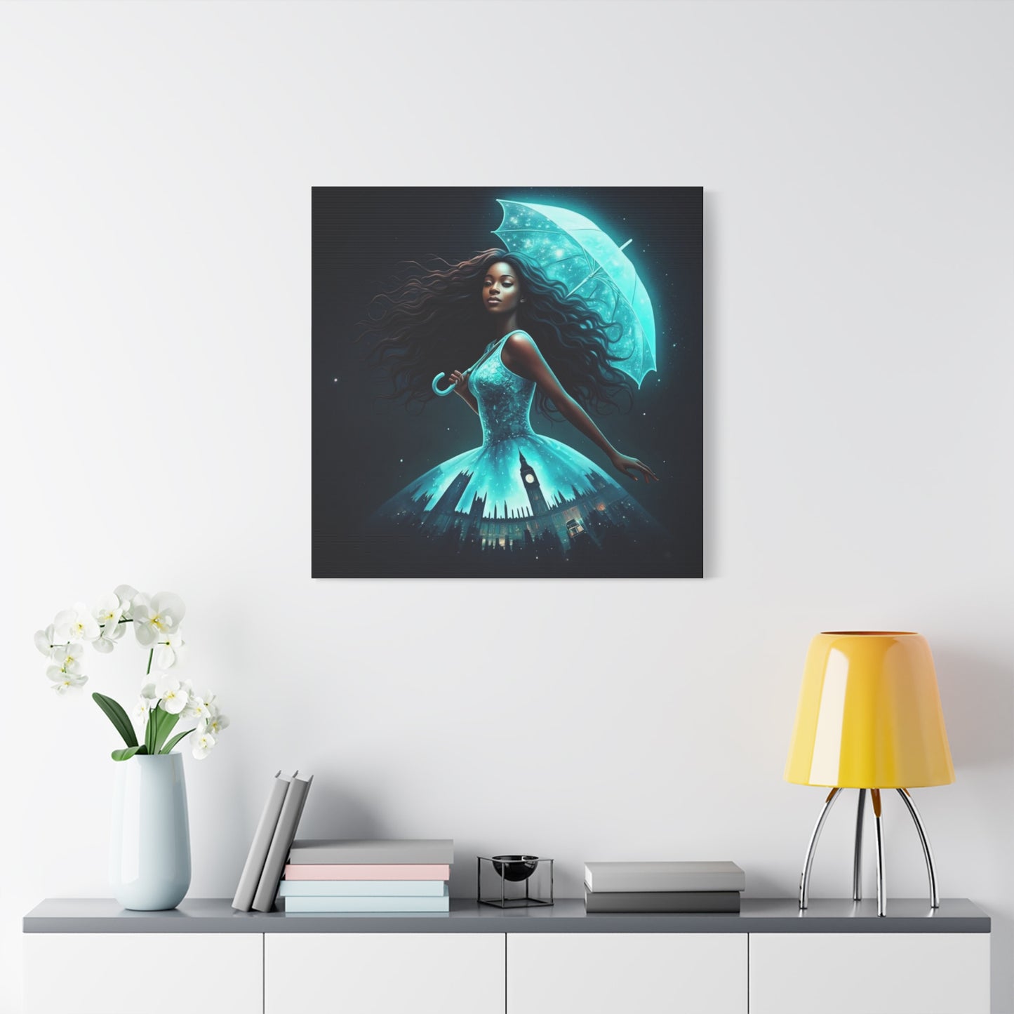 Beautiful Black Woman w Umbrella Canvas Art