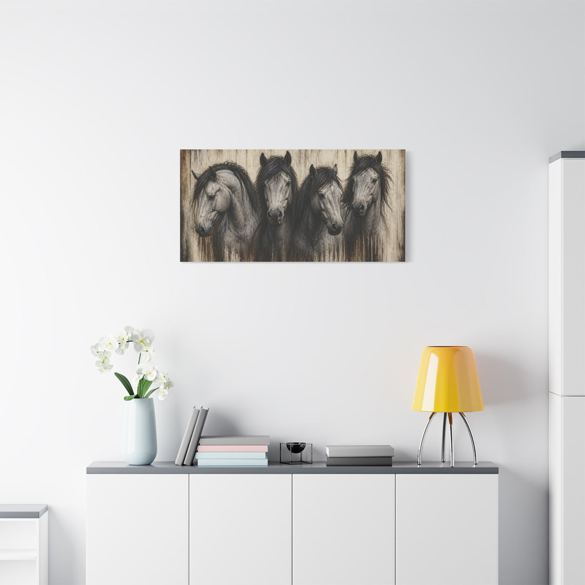 Grey Horses Matte Canvas Wall Art — Stretched 1.25"