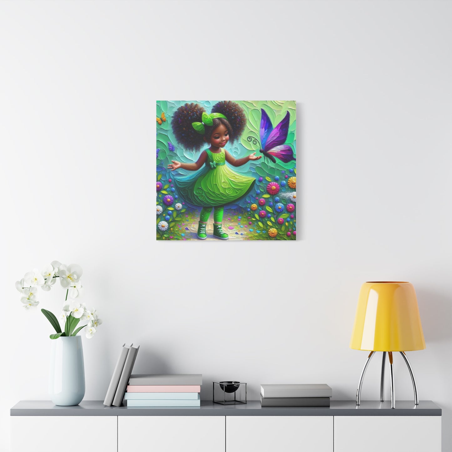 Beautiful Child in Green Black Canvas Art