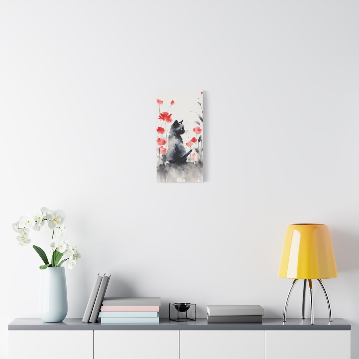 Kitten with Red Flowers Abstract Art