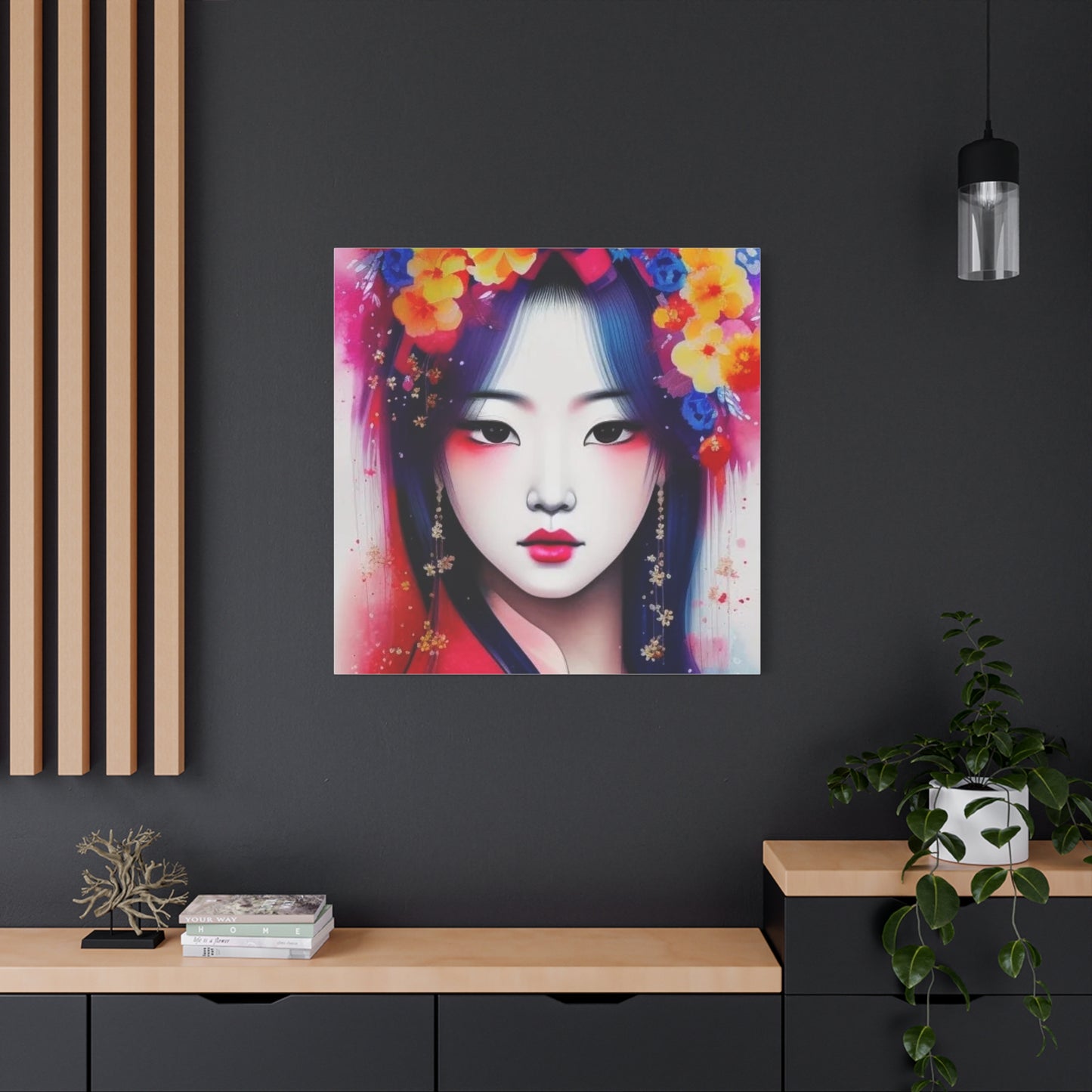 Lady w Flowers in Her Hair Asian Abstract Art