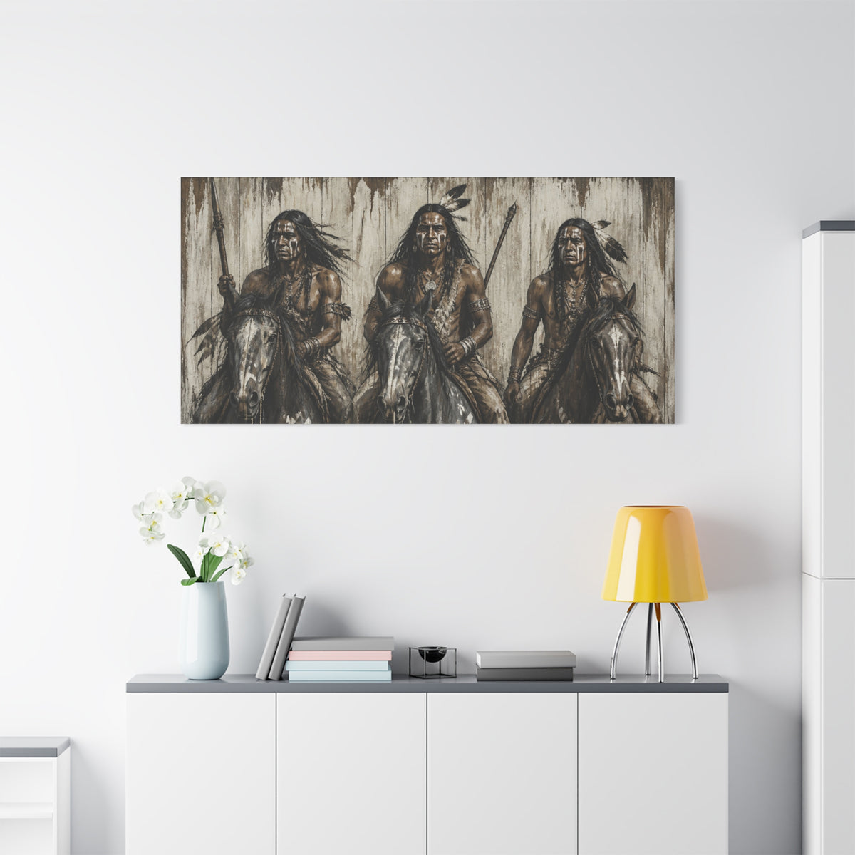 Native American Warriors Canvas Print — Three Horsemen Matte Stretched Wall Art