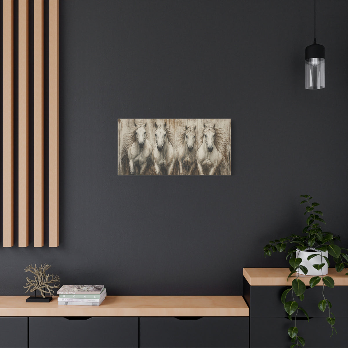White Running  Horses Matte Canvas Wall Art — Stretched 1.25"
