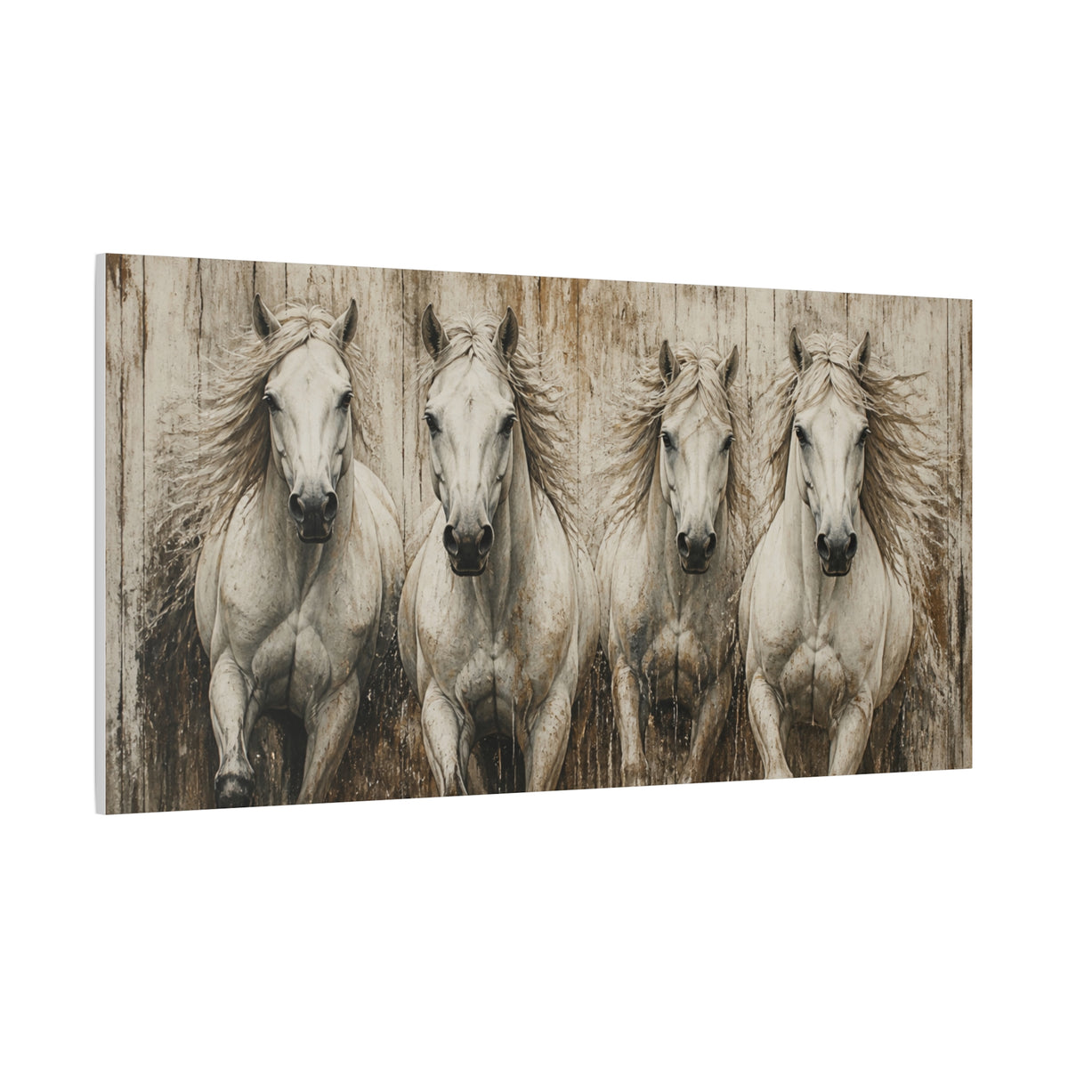 White Running  Horses Matte Canvas Wall Art — Stretched 1.25"