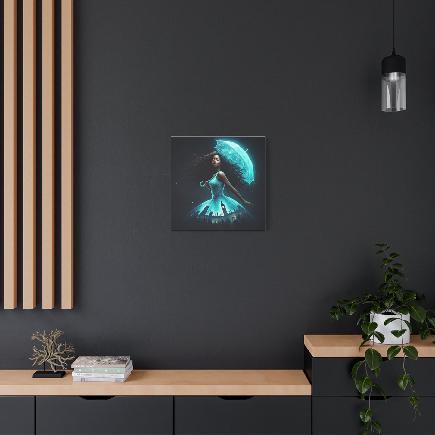 Beautiful Black Woman w Umbrella Canvas Art