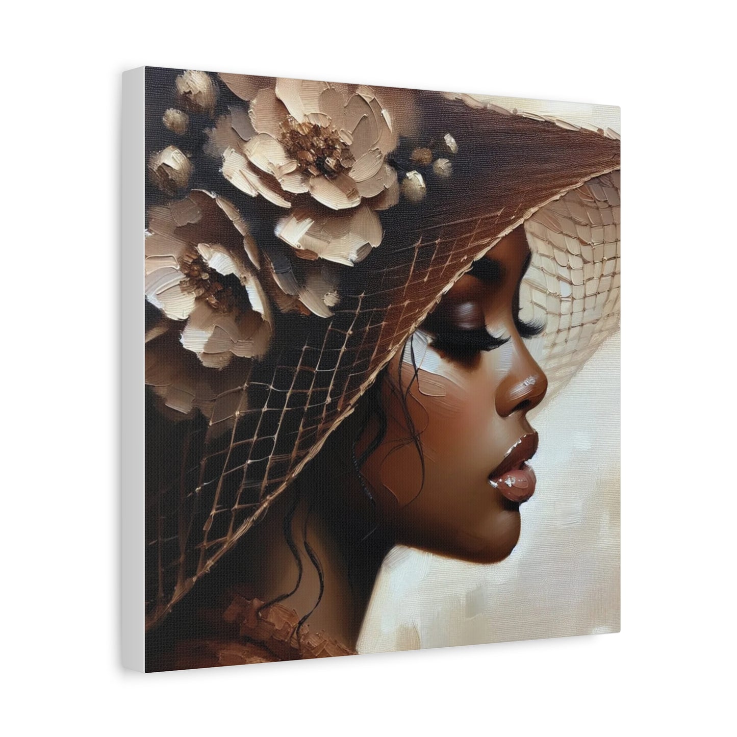 Beautiful Black Woman in Brown Hat Canvas Art