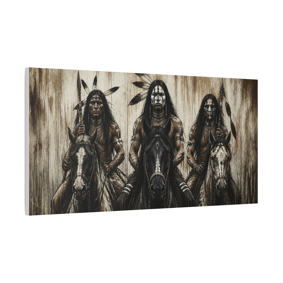 Native American Warriors Canvas Print — Three Horsemen Matte Stretched Wall Art