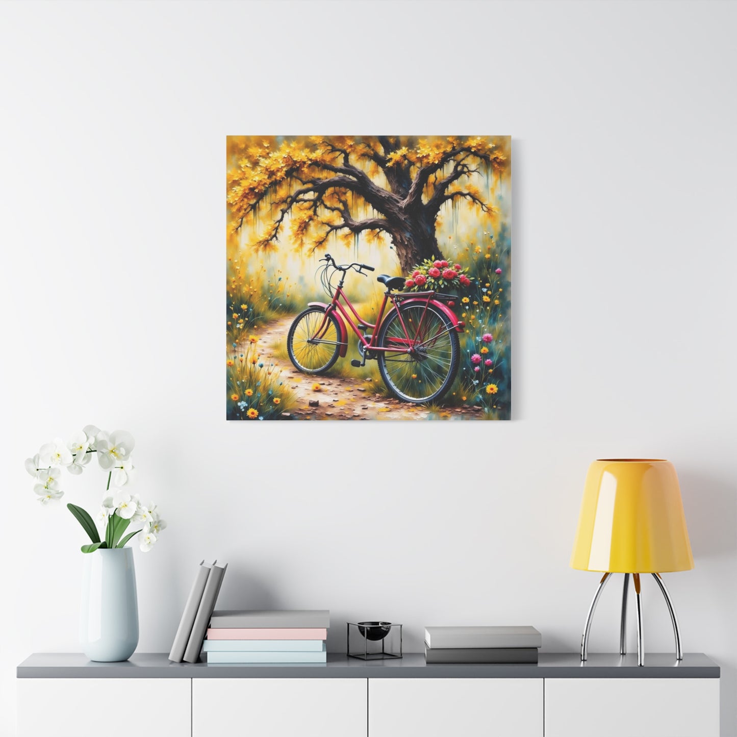 Bicycle on the Flower Path Abstract Art