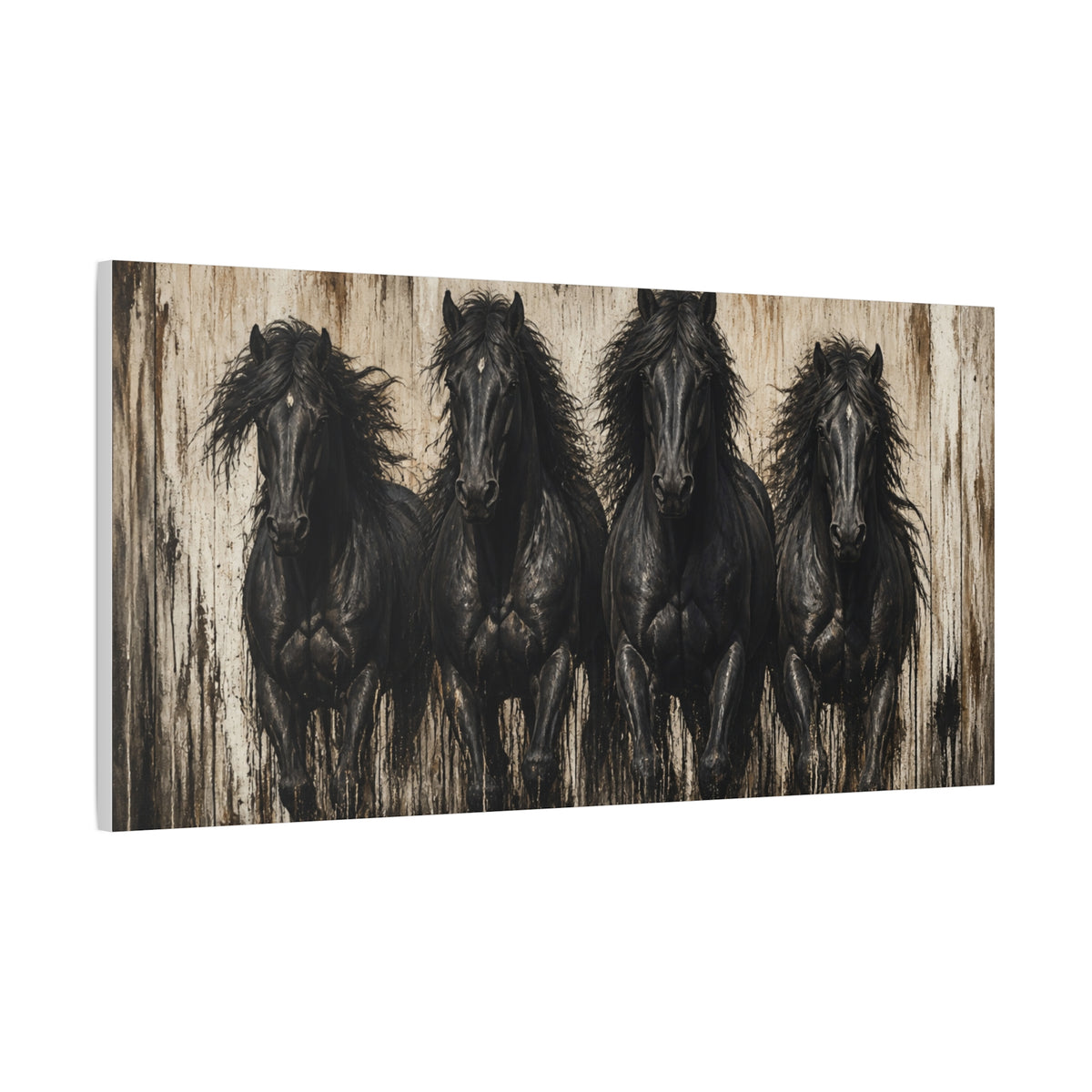 Running Black Horses Matte Canvas Wall Art — Stretched 1.25"