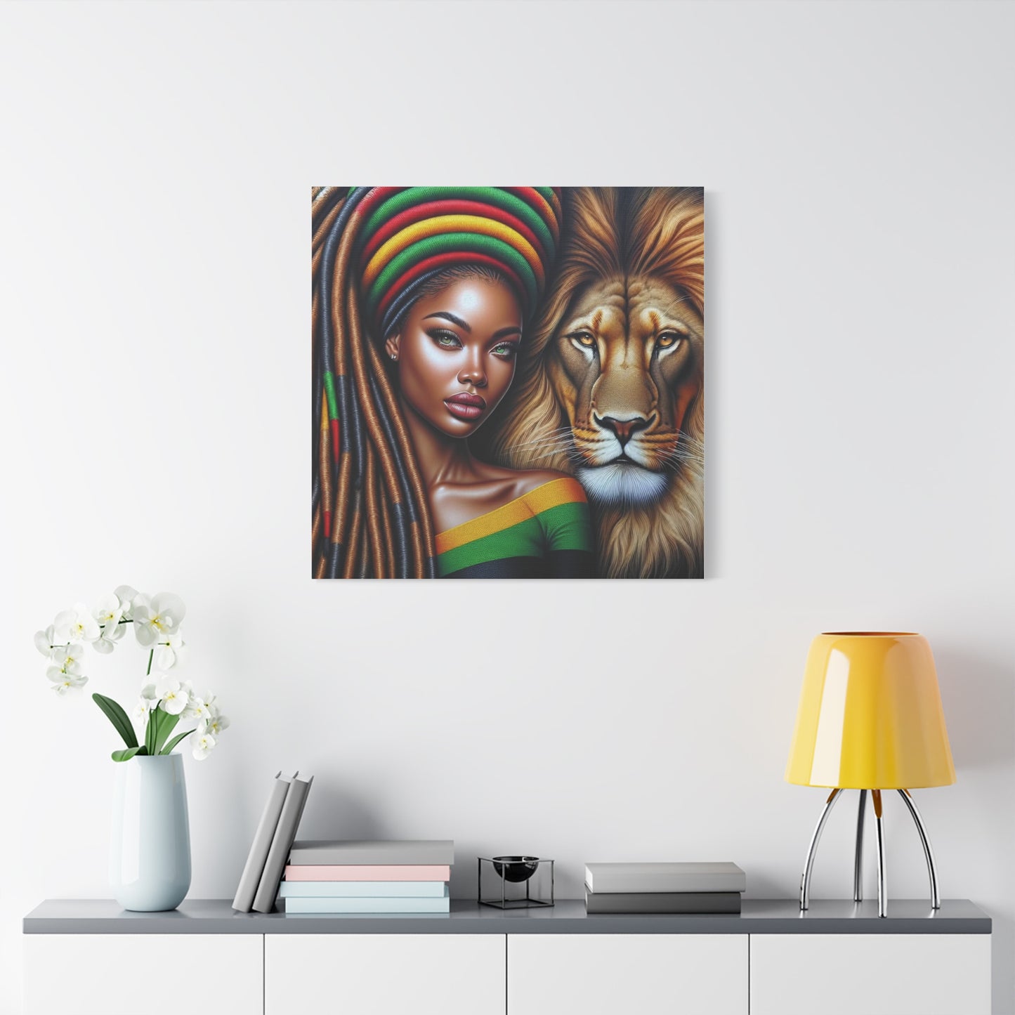 Beautiful Black Woman and Her Lion Canvas Art