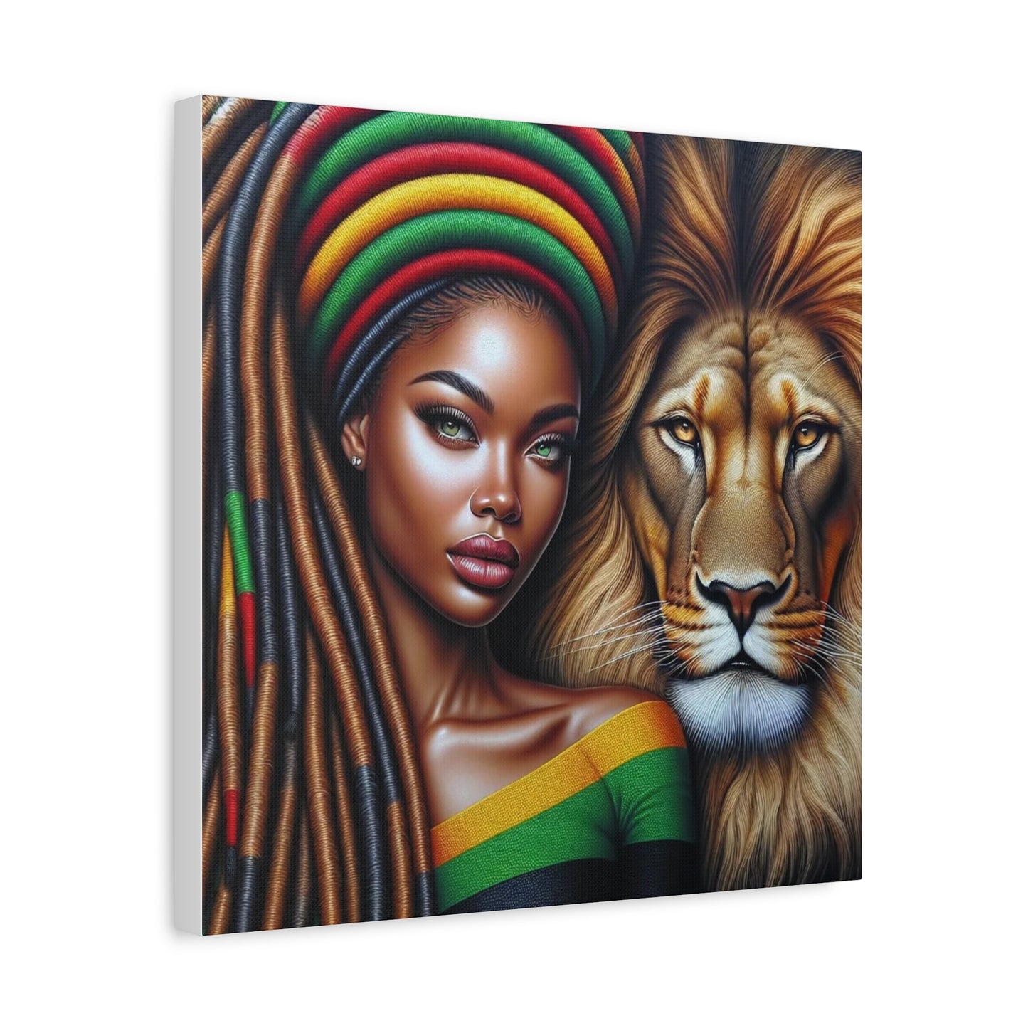 Beautiful Black Woman and Her Lion Canvas Art