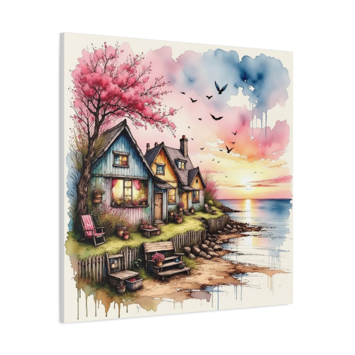 Watercolor Beach Front View Abstract Art