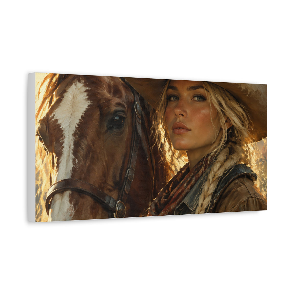Western Cowgirl and Horse Matte Canvas Wall Art